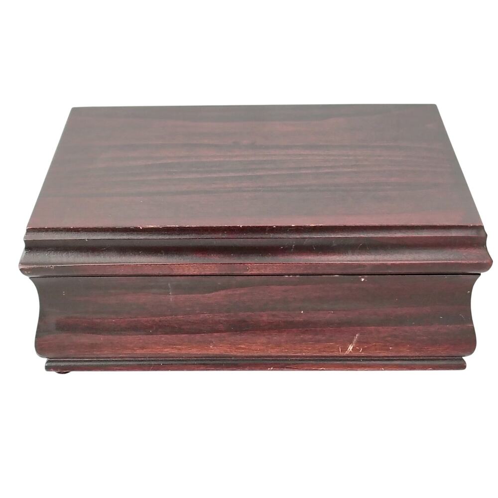Reed & Barton Wooden Jewelry Box Chest Red Velvet Lined Removable Tray VTG USA